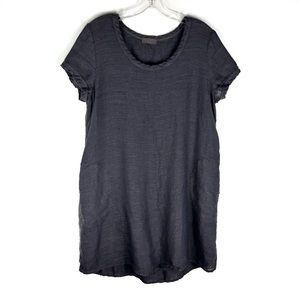 CP Shades Charcoal Gray Linen Contrast Back Pocket Longline Tunic Top Medium M